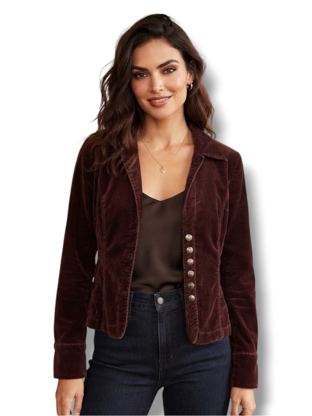 Dressbarn Y2K Brown Corduroy Velvet Button Front Blazer Jacket Medium M